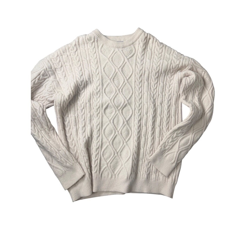 Elfric Eden Cream Cable Knit Sweater Mens Large White Diamond Texture Pullover‎